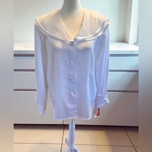 Susan Hutton Women’s Whites Button Long Sleeve Blouse Sheer Double Collar Sz 12